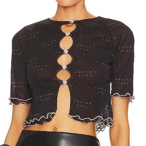 POSTER GIRL Tops - POSTER GIRL Black Cutout Crop Top with Rhinestone Closures